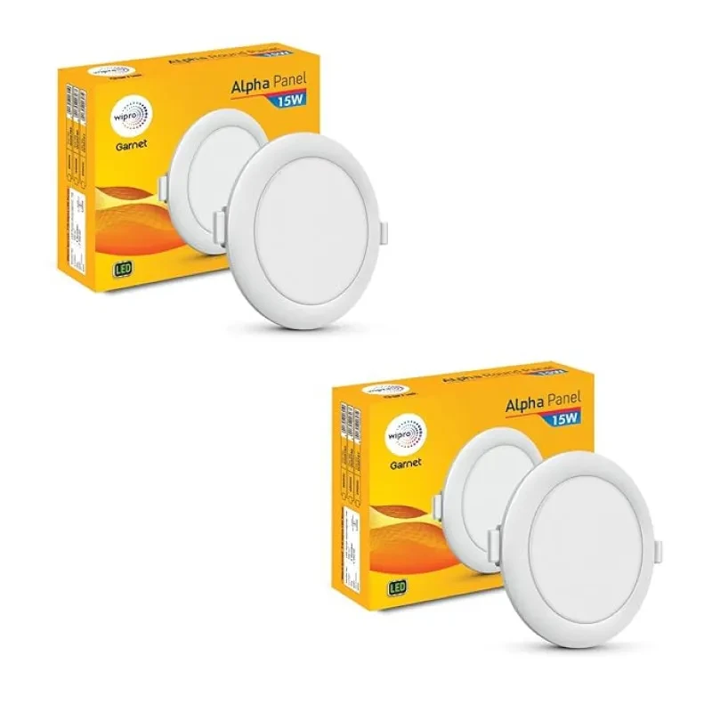 Wipro Garnet 15W Round LED Alpha Panel | Neutral White (4000K) | Recessed Down Light for False Ceiling | Cutout - 153mm | Pack of 2
