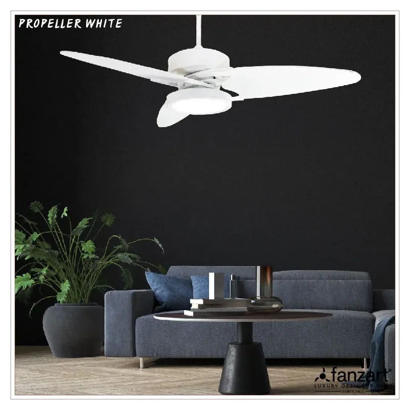 Fanzart Propeller Matte White- 52″ Contemporary fan with 3 x Special Treated Reversible Plywood Blades, Multi-Coloured LED, BLDC Motor and Remote Control