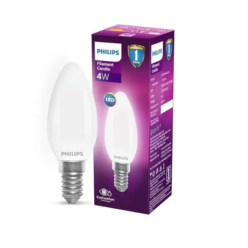 PHILIPS 4-Watt 400-lumen Clear Candle E14 Base (Cool White) - Decorative, Ambience for Chandeliers, Wall lights, Desk lamps, Floor lamps
