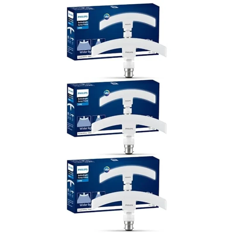 PHILIPS 14 Watts Stellar Bright Curvy LED T-Bulb Base B22,Crystal White (Pack of 3)