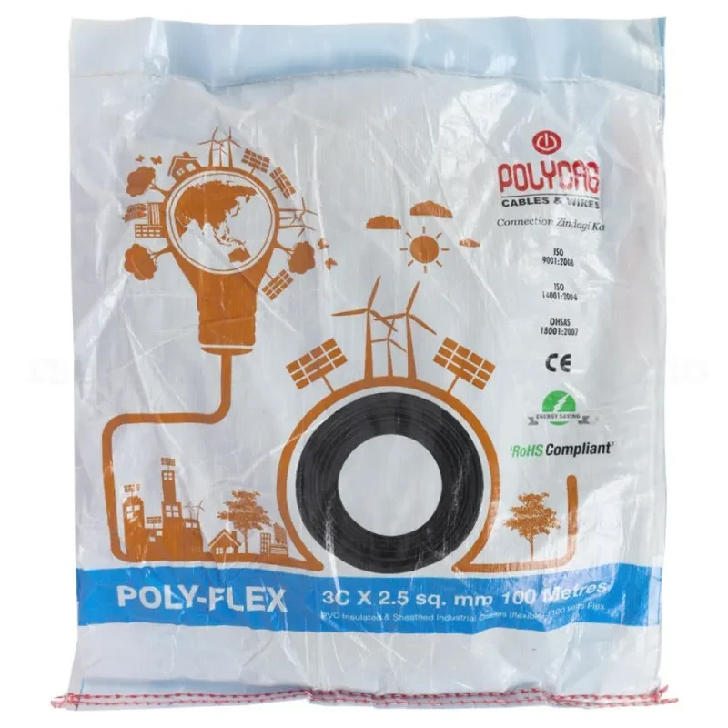 Polycab 2.5 Sqmm 3 Core FR PVC Insulated Industrial Flexible Cable Black (100 Mtrs)