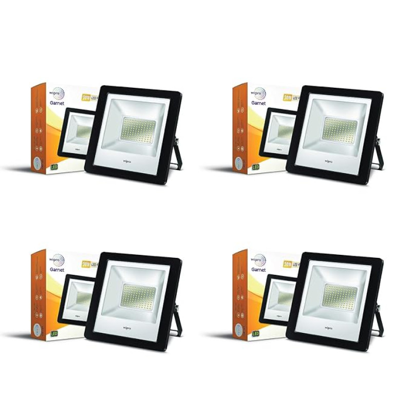 wipro Garnet 30W LED Flood Light | Cool White,6500K | IP66 Water Proof Outdoor Light | Aluminium PDC Housing |Reflector & Clear Optics | 5Kv Surge Protection | 440V High Voltage Protection|Pack of 4