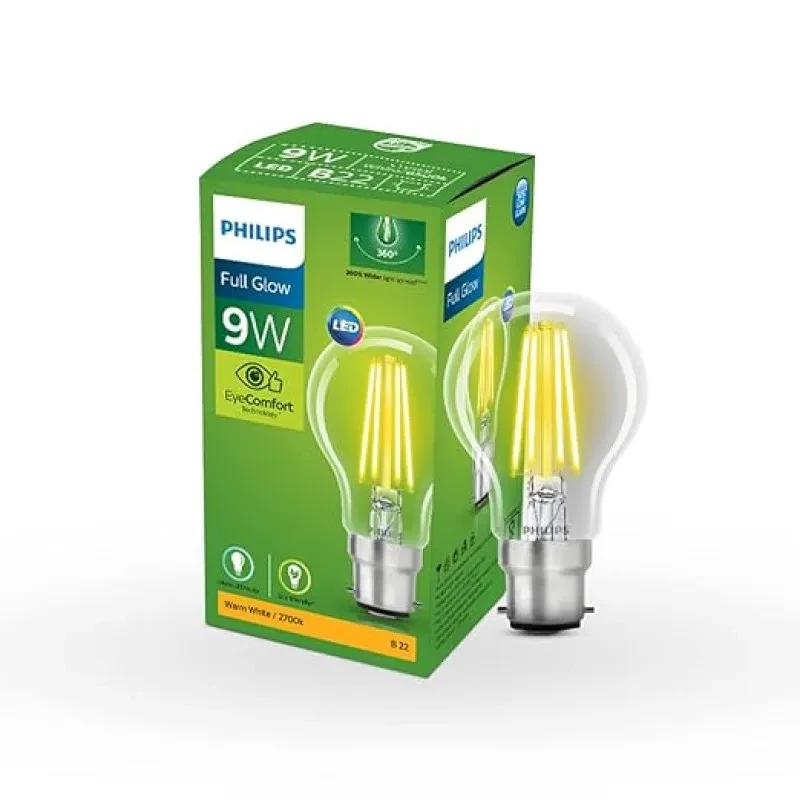 PHILIPS Full Glow 9-watt B22 Clear LED Bulb | Warm White, Pack of 1