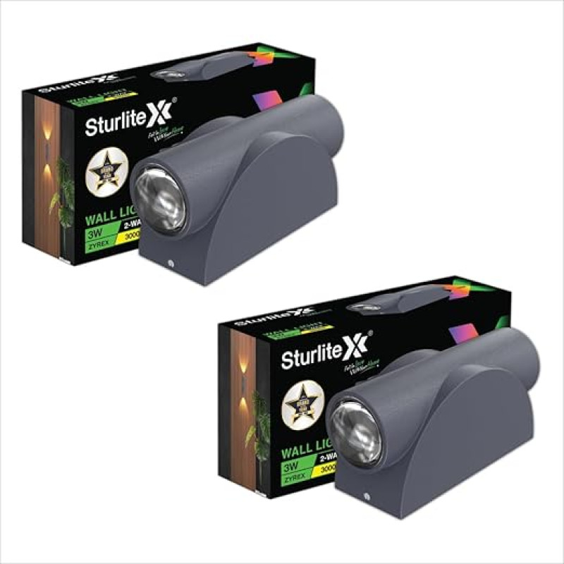 Sturlite Zyrex 3Watt 2-Way LED Wall Light| 3K Color Temperature| Corrosion & Scratch Resistant| Aluminum Body with IP65-Weather Protection| Indoor & Outdoor Wall Mount Decorative Light - (Pack of 2)