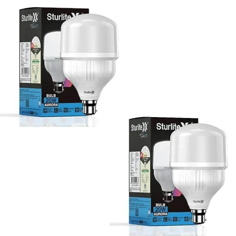 Sturlite Aurora 20W LED Bulb| 100 lm - W Bright Light Ouput| Durable PC Built| High Voltage Protection| 15000Hr Rated Life| BIS and BEE Approved| B22 Base Lighting For Indoor & Outdoor (Pack of 2)