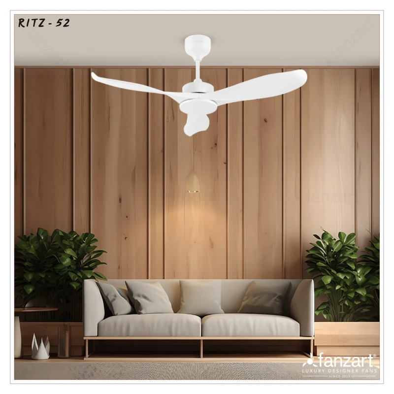 Fanzart Ritz – 52″ Simply Modern Fan with 3 ABS Blades in Matte White Finish, Whisper-Quiet BLDC Motor, Summer-Winter Feature, Remote Control