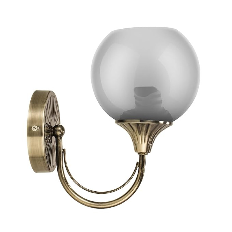 wipro BeuHome Single Wall Light BW04 | Premium Indoor Decorative Light with Smokey Glass & Brush Antique Nickel Design | Surface Mounted Classic Wall Light | E27 (1H, Antique Nickel)
