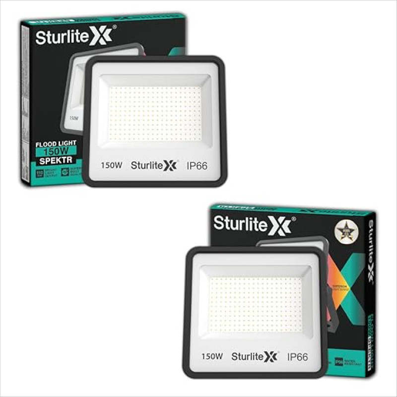 Sturlite Spektr 150 W LED Flood Light| Cool White 6500K Color Temperature LED Lamp| IP66 Waterproof Surge Protection Focus Light for Factory, Garage, Parking, Garden, Playground & Shop - (Pack of 2)
