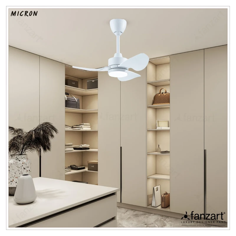 Fanzart Micron LED- 32″ Modern fan with 3x Premium ABS Blades in Matte White finish, Whisper-Quiet BLDC Motor, Multi-colour LED, Summer-Winter Feature, Remote