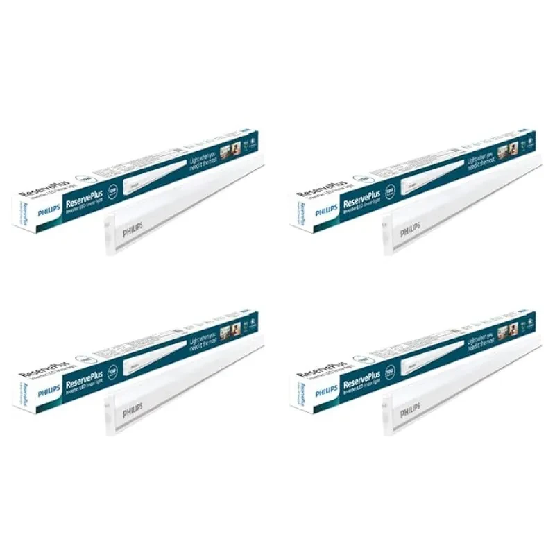 PHILIPS 10-Watt Emergency Inverter Batten | Reserve Plus 2-feet Rechargeable Inverter Batten for Home & Living Room | Colour : Cool Day Light, Pack of 4