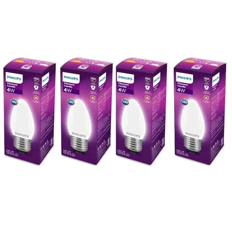 PHILIPS 4-watt Filament Candle LED Bulb | Diffused Candle Bulb for Home & Decoration | Bulb Base: E27, Warm White | Pack of 4