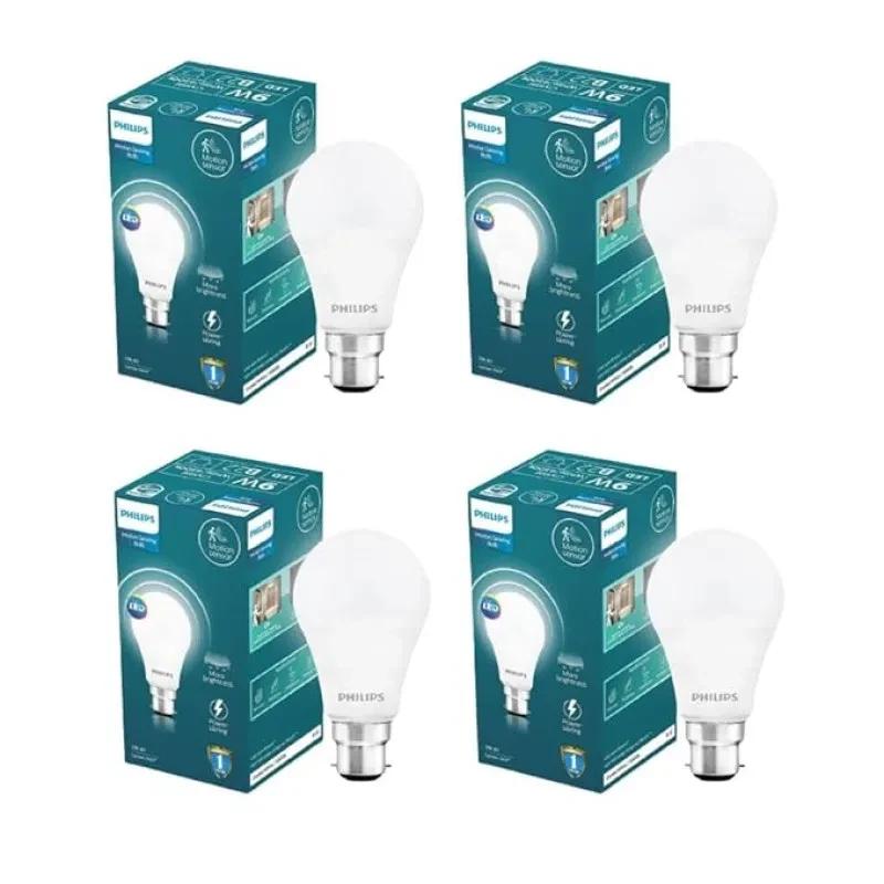 PHILIPS Motion Sensor B22 LED Bulb | Motion Sensor Light for Home | Motion Sensor LED Bulb | Crystal White, Pack of 4