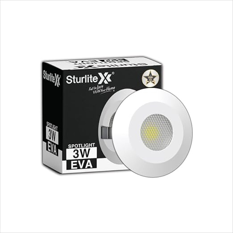 Sturlite Eva 3W LED Spotlight| 6500K Cool White Color Temperature| 36mm-Cutout & Compact Design Ceiling Ligh| CRI Tech with High Voltage Protection Downlight - Pack of 1