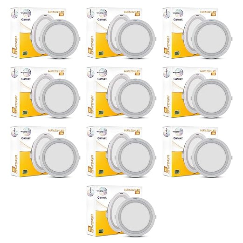 Wipro Polycarbonate Garnet 15W Round Led Wave Panel Light for Ceiling|Cool White Light (6000K)|Ultra-Slim Design|Recessed Down Light for False Ceiling|Pop Ceiling Light|Cutout-150Mm|Pack of 10