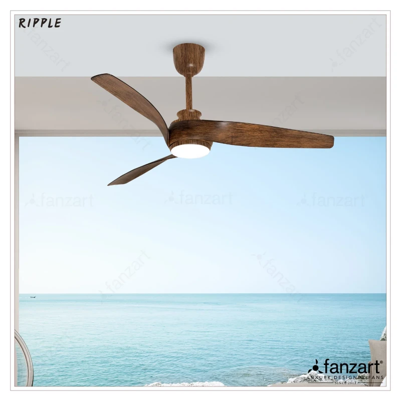 Fanzart Ripple LED – 52″ Modern Wooden Fan with 3 ABS Blades in Oil Rubbed Mahogany BLDC Motor Remote Control