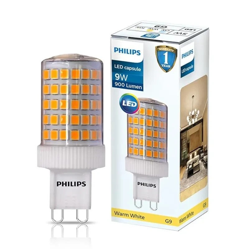 PHILIPS G9 9-Watt LED Bulb | G9 Decorative LED Bulb for chandelier & Pendant | Wattage : 9 Watt, Colour : Warm White, Pack of 1
