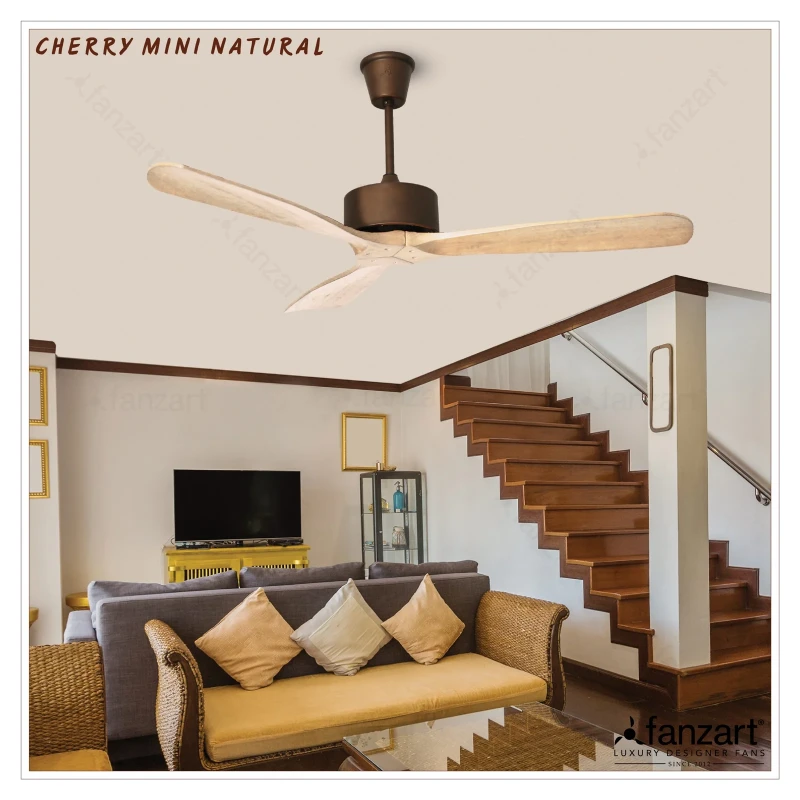 Fanzart Cherry Mini – 36″ Modern Wooden Fan with 3 Customizable Hand Crafted Natural Wooden Blades