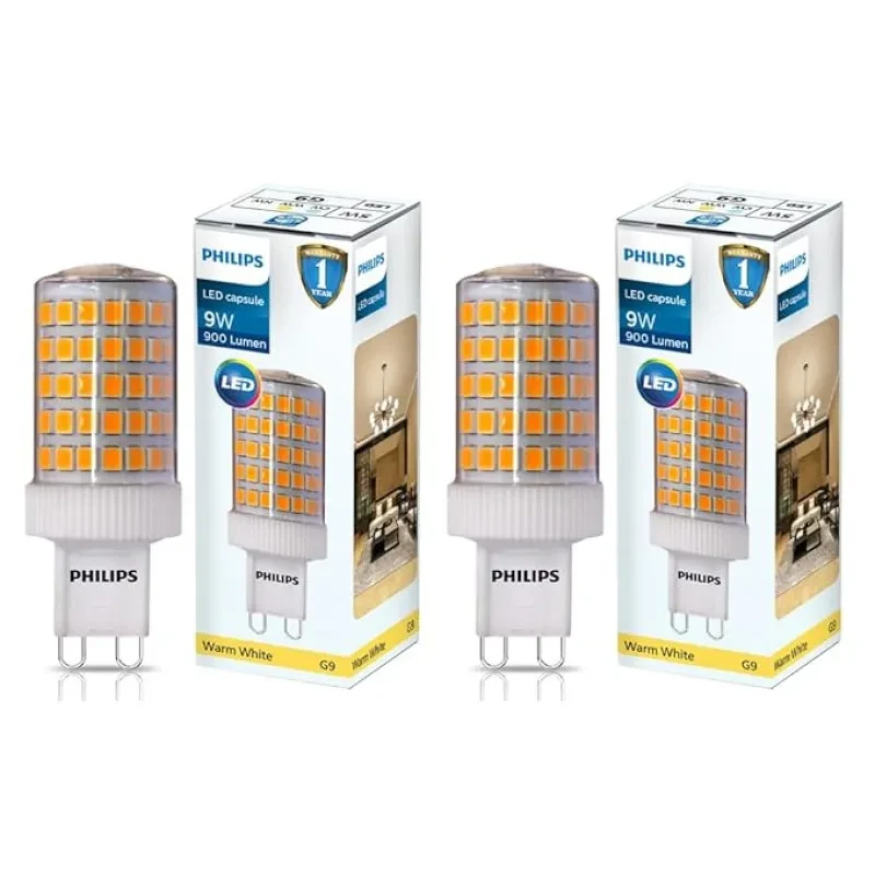 PHILIPS G9 9-Watt LED Bulb | G9 Decorative LED Bulb for chandelier & Pendant | Wattage : 9 Watt, Colour : Warm White, Pack of 2
