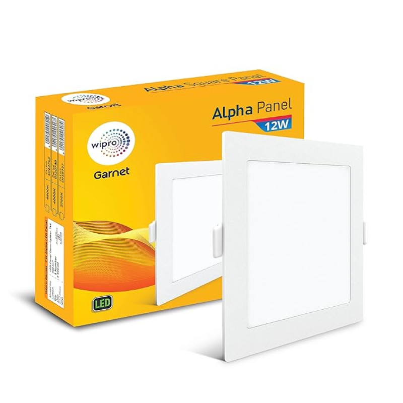 wipro Garnet 12W Square Led Alpha Panel | Neutral White Light (4000K) for False Ceiling | Cutout - 110X110Mm | Pack of 1
