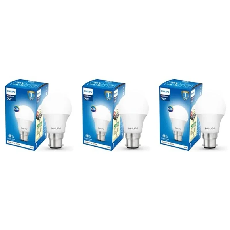 PHILIPS Base B22 7-Watt LED Bulb (Pack of 3, White, Cool Day Light)
