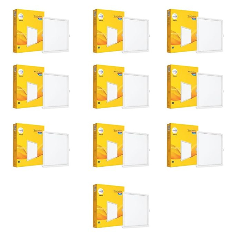Wipro Garnet 20W Square LED Wave Infinity Panel |Cool White Light (6500K)|Rimless Panel with Ultra-Slim Design | Recessed Down Light for False Ceiling |POP Ceiling Light|Cutout - 205x205mm |Pack of 10
