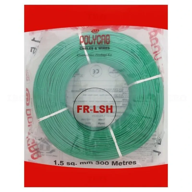 Polycab 1.5 sq mm FRLSH Pvc Insulated INDUSTRIAL - HOUSE Wire Green (300 Mtrs)