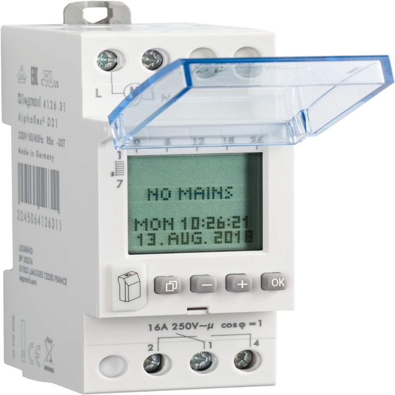 Legrand DX3 Time Switches -  AlphaRex3 D21 1 output 16A-250V~- 50/60Hz56 programmes 1Channel (2M)