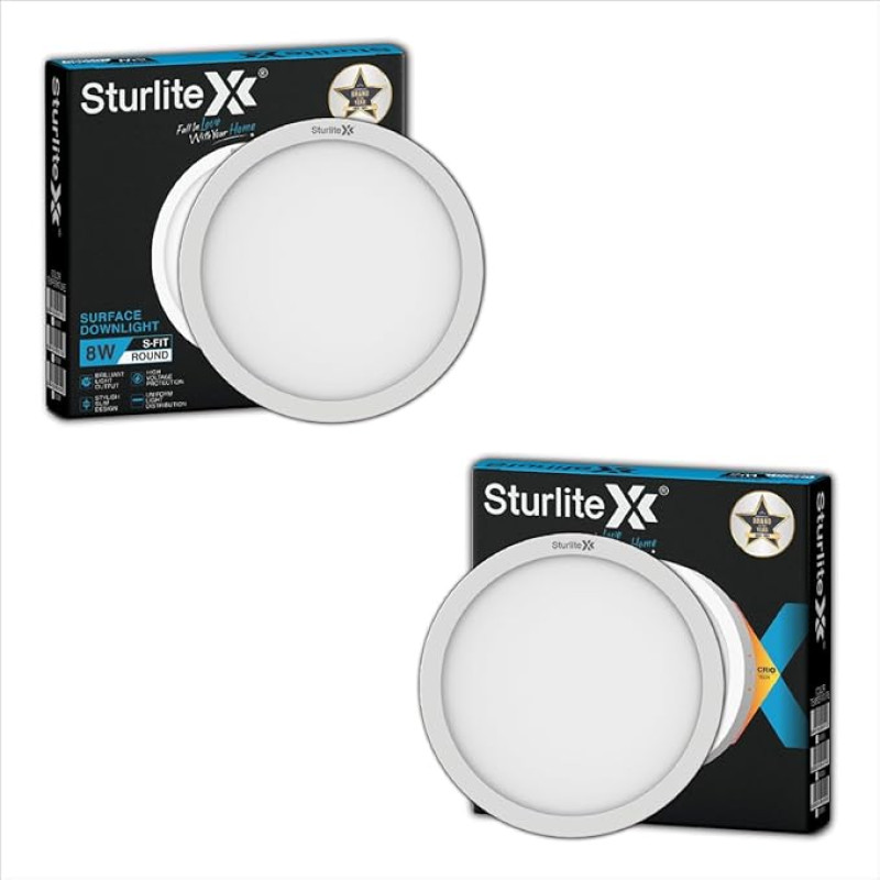 Sturlite S-FIT 8W Round LED Surface Light| 6500k Cool White Color Temperature| 640 Lumens with CRI Tech for Accurate Color Representation - (Pack of 2)