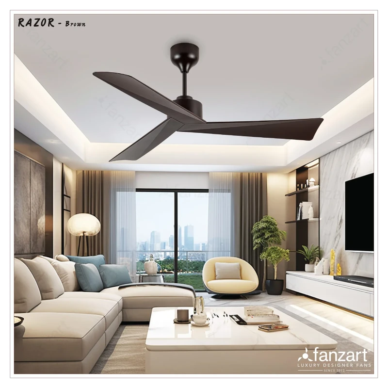 Fanzart Razor – 52″ Simply Modern Fan with 3 ABS Blades in Matte Brown Finish, Whisper-Quiet BLDC Motor, Summer-Winter Feature, Remote Control