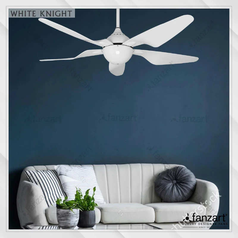 Fanzart WhiteKnight – 48” Modern fan with 5 x Palm Shape ABS Matte White blades and optional Remote Control Integration