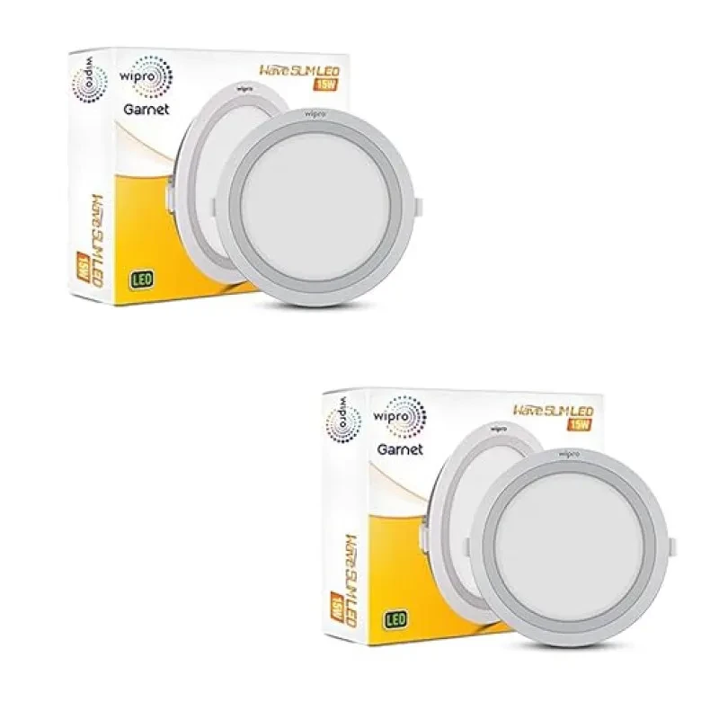 Wipro Garnet 15W Round LED Wave Panel Light for Ceiling | Cool White Light (6000k) | Ultra-Slim Design | Recessed Down Light for False Ceiling |POP Ceiling Light | Cutout - 150mm | Pack of 2