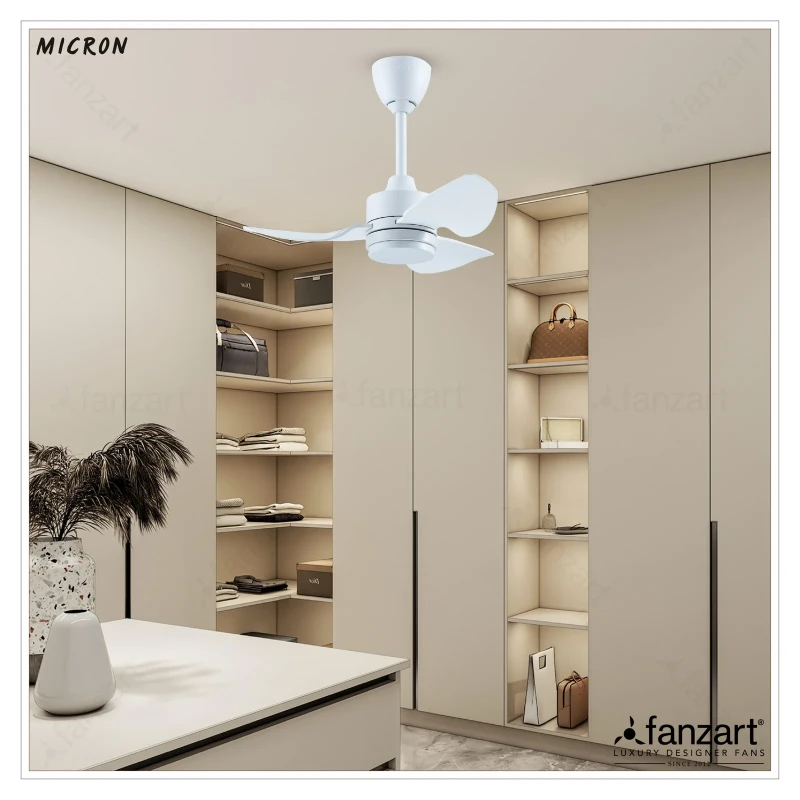 Fanzart Micron Matte White- 32″ Modern fan with 3x Premium ABS Blades Whisper-Quiet BLDC Motor Feature, Remote Control