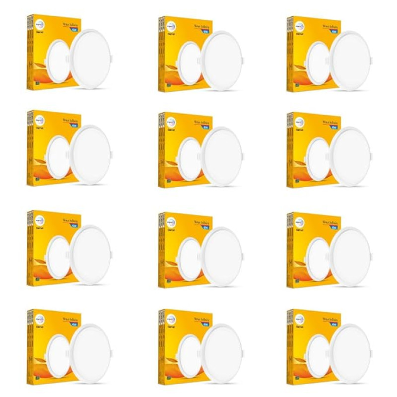 wipro Polycarbonate Garnet 6W Round Led Wave Infinity Panel |Cool White Light (6500K)|Rimless Panel with Ultra-Slim Design for False Ceiling |Pop Ceiling Light|Cutout - 100 Mm |Pack of 12