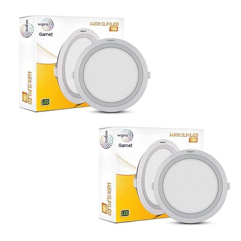Wipro Polycarbonate Garnet 10W Round Led Wave Panel Light for Ceiling|Cool White Light (6000K)|Ultra-Slim Design|Recessed Down Light for False Ceiling|Pop Ceiling Light|Cutout-125Mm|Pack of 2
