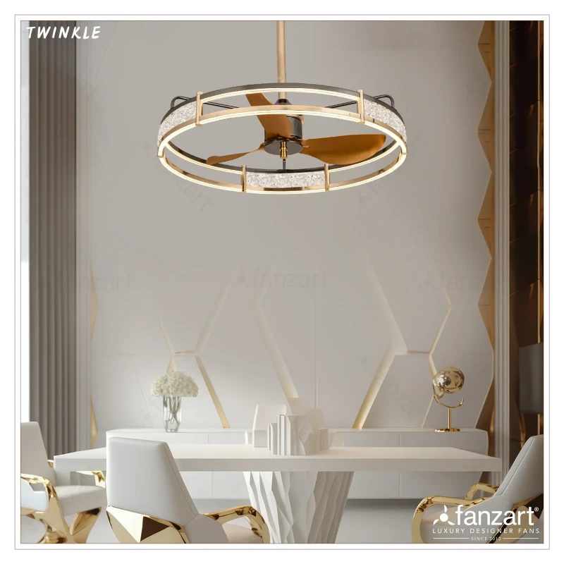 Fanzart Twinkle- 28″ Fandelier ® fan with 3x Aluminium Blades in Champagne Gold finish, Whisper-Quiet BLDC Motor, Multi-colour LED, Remote Control