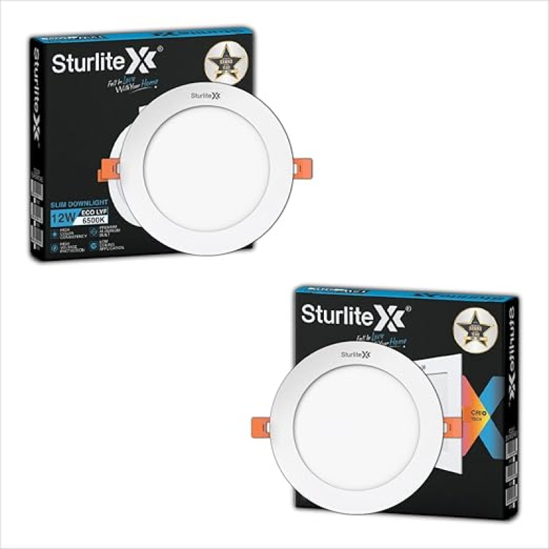 Sturlite Eco LYF 12W Round LED Downlight| 6500K Cool White Color Temperature| 960 Lumens with CRI Tech for Various Ceiling Types and Rooms - (Pack of 2)