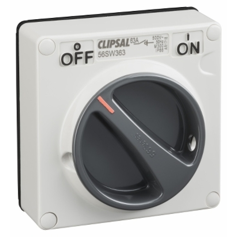 Schneider 56 Series PVC IP66 - 63A 1 Gang 3Pole Less Surface Switch - Enclosure (56SW363LE-GY)