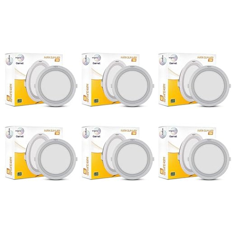 Wipro Polycarbonate Garnet 10W Round Led Wave Panel Light for Ceiling|Cool White Light (6000K)|Ultra-Slim Design|Recessed Down Light for False Ceiling|Pop Ceiling Light|Cutout-125Mm|Pack of 6