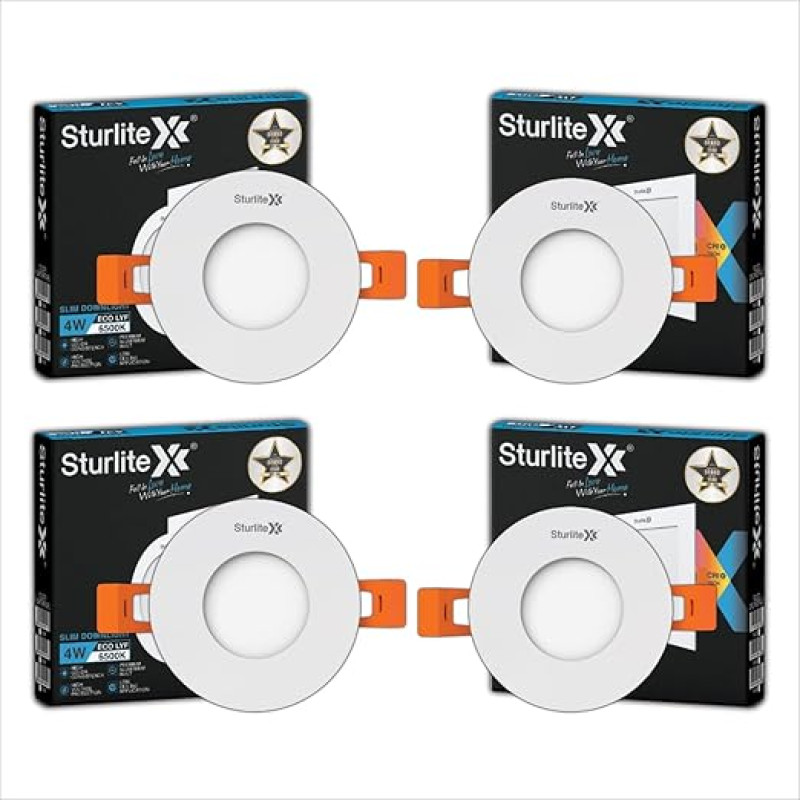 Sturlite Eco LYF 4W Round LED Downlight| 6500K Cool White Color Temperature| 280 Lumens with CRI Tech for Various Ceiling Types and Rooms - (Pack of 4)