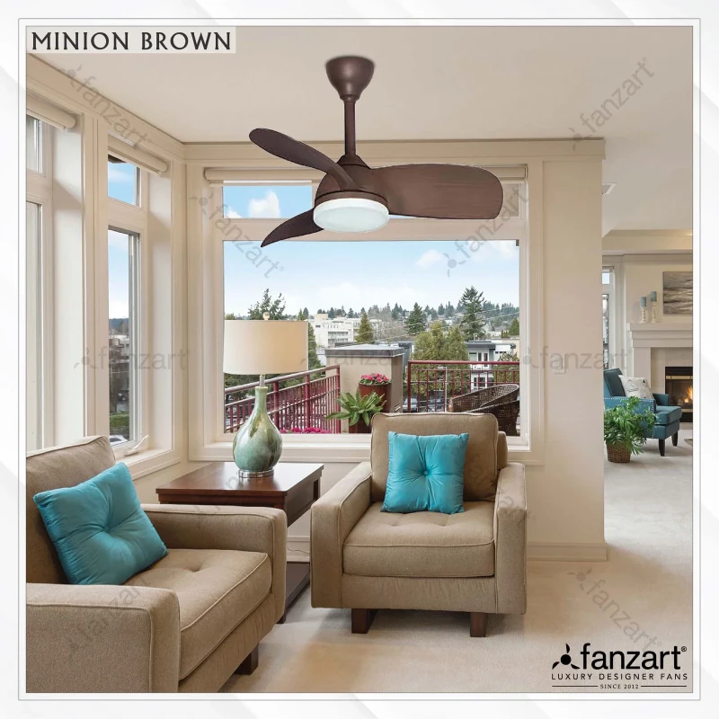 Fanzart Minion – 28″ Modern Wooden Fan with 3 x ABS Walnut finish blades, BLDC motor,LED and Remote Control