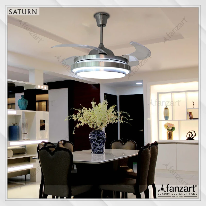 Fanzart Saturn – 44″ Modern fan with 4 x ABS transparent retractable blades, Multi Coloured LED, Ring Light and Remote Control