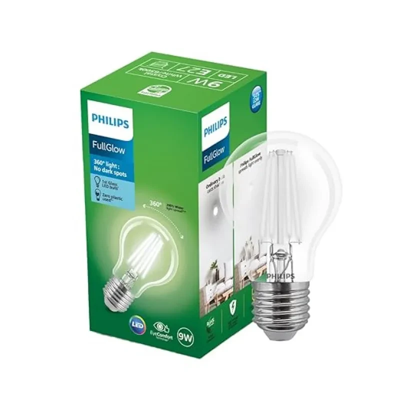 PHILIPS 9-watt LED Clear Glass Light Bulb | Bulb Base: E27, 850 Lumen Full Glow Clear LED Bulb for Home Decoration | Crystral White, Pack of 1