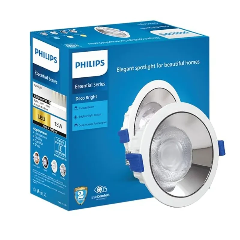 PHILIPS 18 Watt Chrome Reflector LED Ceiling COB Round Spot Light with Focused Beam | Cut Out: 138mm | Natural White, Pack of 1 (Deco Bright)