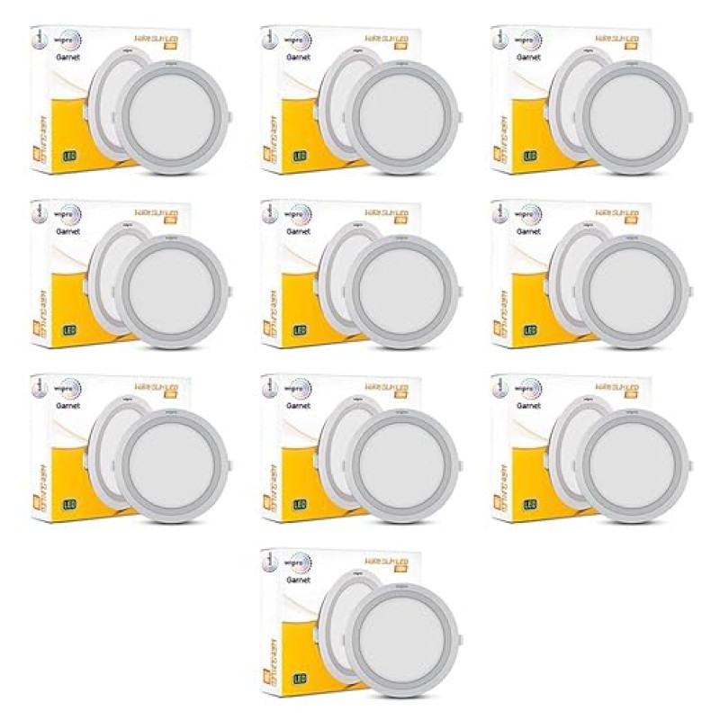 Wipro Polycarbonate Garnet 20W Round Led Wave Panel Light for Ceiling|Cool White Light (6000K)|Ultra-Slim Design|Recessed Down Light for False Ceiling|Pop Ceiling Light|Cutout-200Mm|Pack of 10