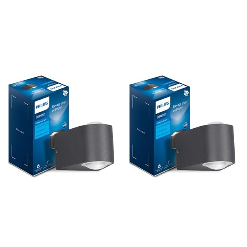 PHILIPS 5W 2-way decorative Wall Light | Lucent Outdoor Wall Light for Decoration | Colour : Warm White, Pack of 2