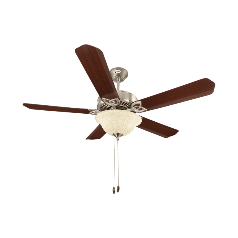 ORIENT: Subaris Solo Glass Shade & Wooden Finish Aluminium Blade Underlight Ceiling Fan 1300mm