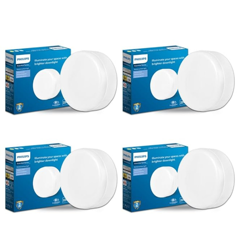 PHILIPS Rimless Full Glow 22-watt Round LED Surface Downlighter | Surface LED Downlight for Ceiling | LED Ceiling Light for Home & Hall | Warm White | Pack of 4
