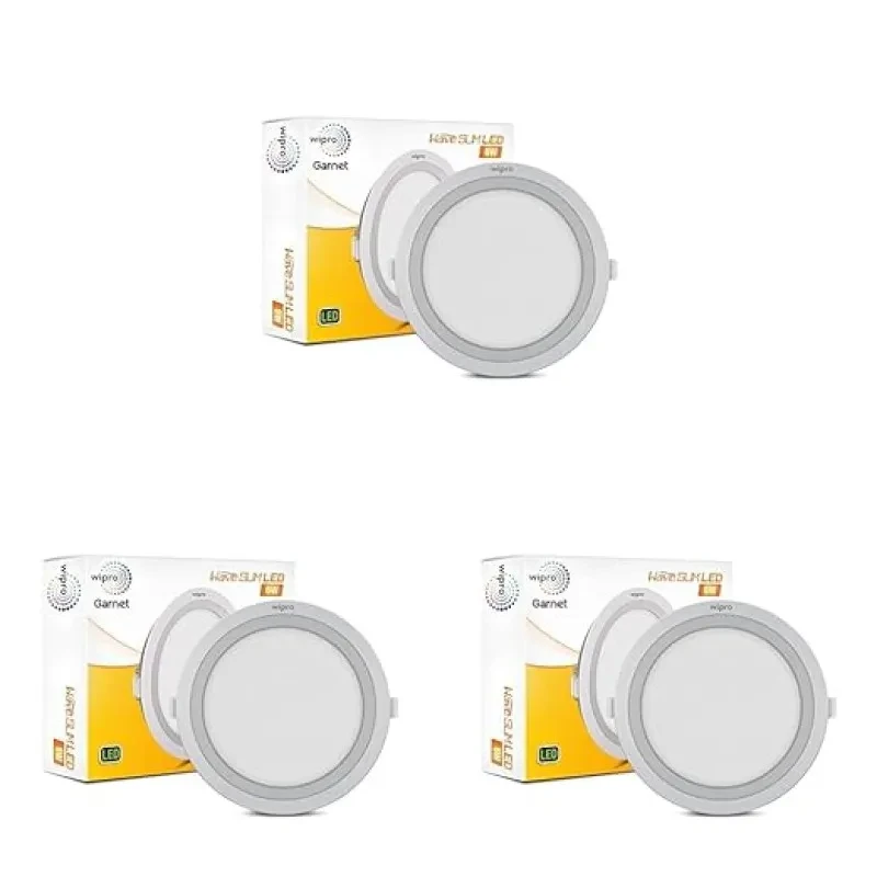 wipro Garnet 6W Round LED Wave Panel Light for Ceiling,Cool White Light (6000k),Ultra-Slim Design,Recessed Down Light for False Ceiling |POP Ceiling Light,Cutout - 100mm,Pack of 3