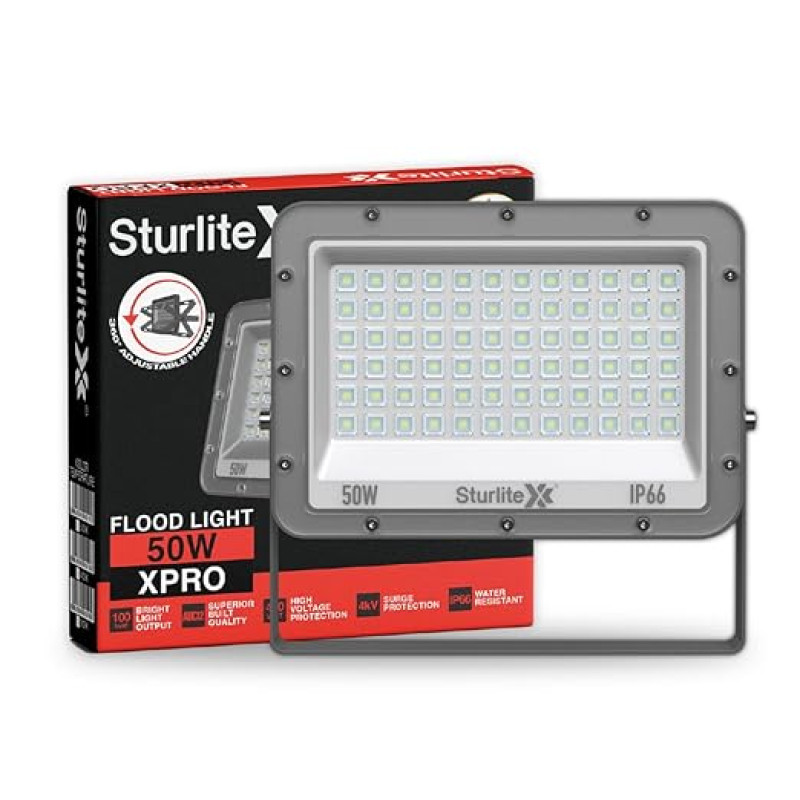 Sturlite Xpro 50 W LED Flood Light| Cool White 6500K Color Temperature LED Lamp| IP66 Waterproof Surge Protection Focus Light for Factory, Garage, Parking, Garden, Playground & Shop - Pack of 1