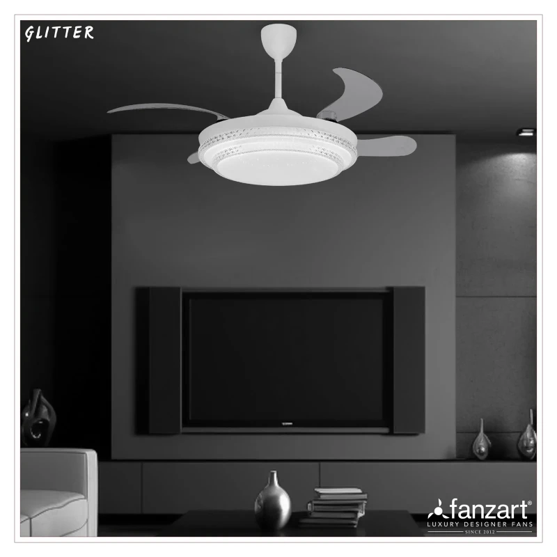 Fanzart Glitter – 58″ Modern Fandelier ® 4 X ABS transparent retractable blades with Remote Control